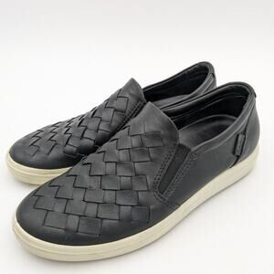 Ecco Soft 7 Women's Black Woven Leather Slip-On Sneaker Shoes Size US4 EU35